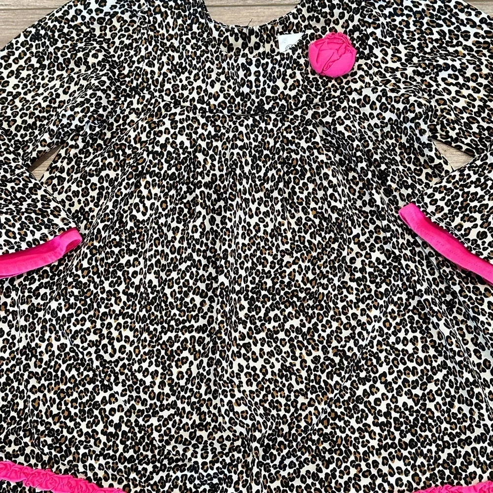 Rare Editions Girls 5T Leopard Print and Pink Ruffle Dress